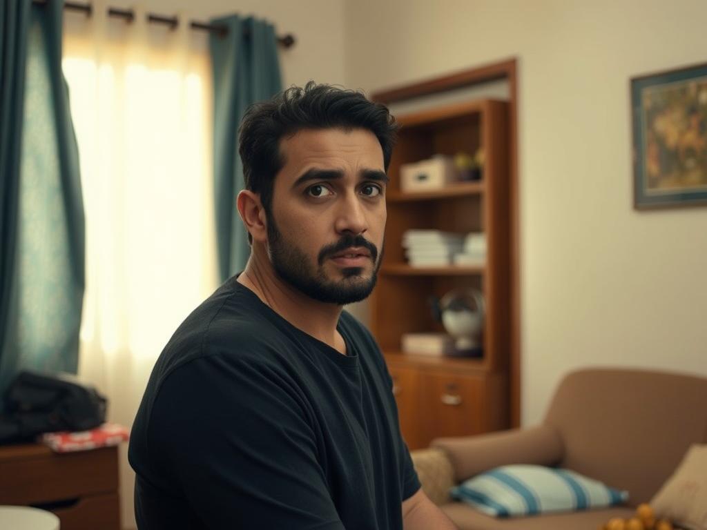 لقطة من مسلسل كارثة طبيعية يظهر فيها محمد سلام في مشهد درامي