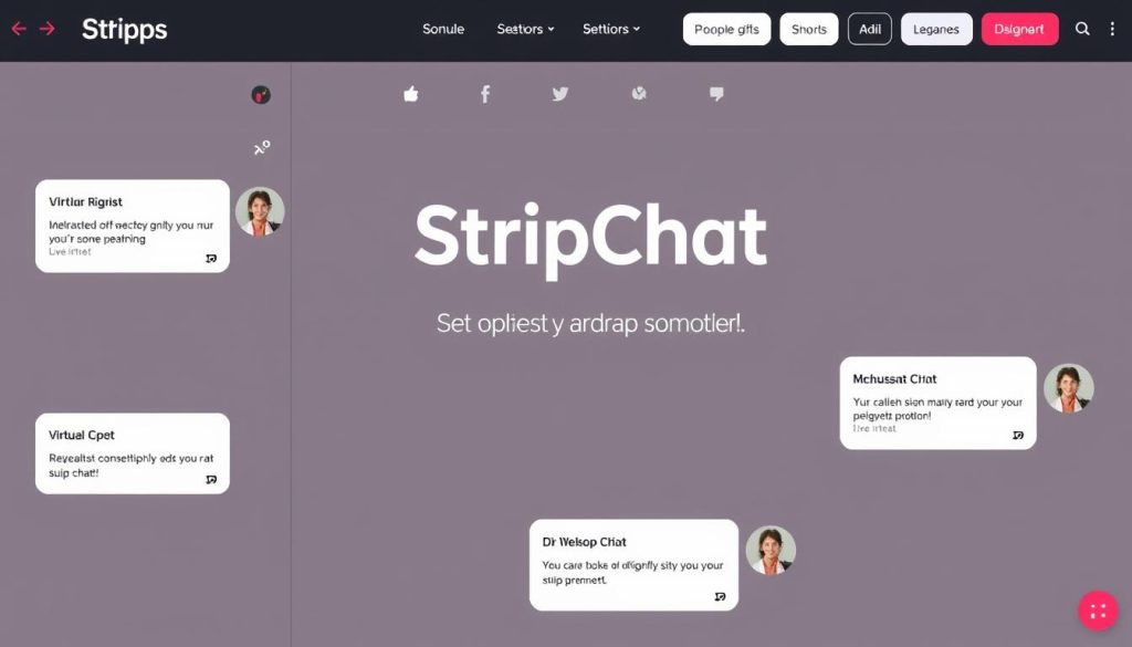 واجهة منصة StripChat مع رموز التفاعل والدردشة المباشرة