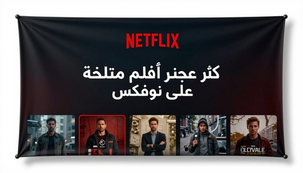 أكثر عشر أفلام متابعة على نتفلكس مع شعار نتفلكس وصور من الأفلام الشهيرة