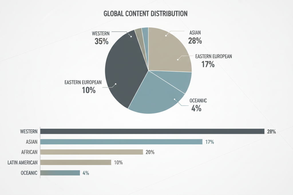 رسم بياني يوضح توزيع المحتوى في أضخم مكتبة أفلام إباحية للبالغين حسب المناطق الجغرافية رسم بياني يوضح توزيع المحتوى في أضخم مكتبة أفلام إباحية للبالغين حسب المناطق الجغرافية