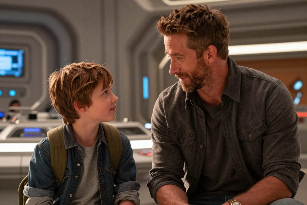 ريان رينولدز مع الطفل ووكر سكوبيل في فيلم The Adam Project ريان رينولدز مع الطفل ووكر سكوبيل في فيلم The Adam Project