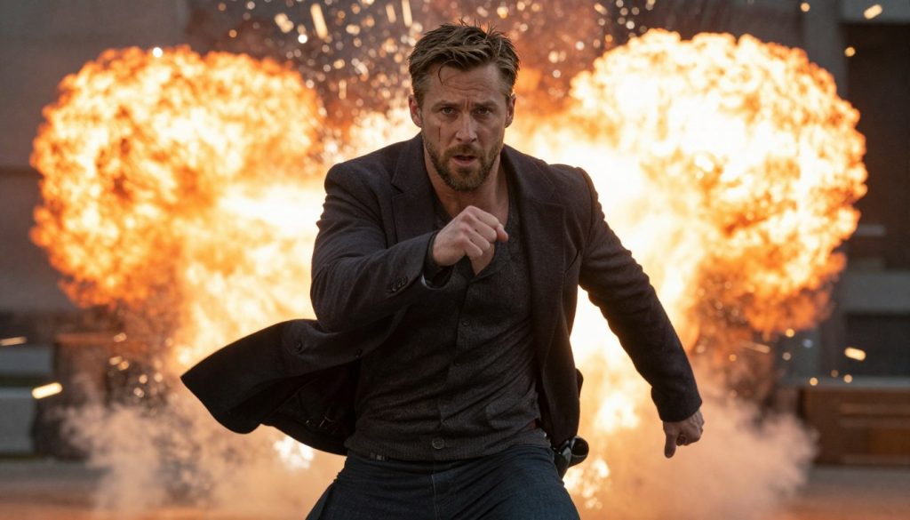 ريان غوسلينغ في مشهد أكشن من فيلم The Gray Man ريان غوسلينغ في مشهد أكشن من فيلم The Gray Man