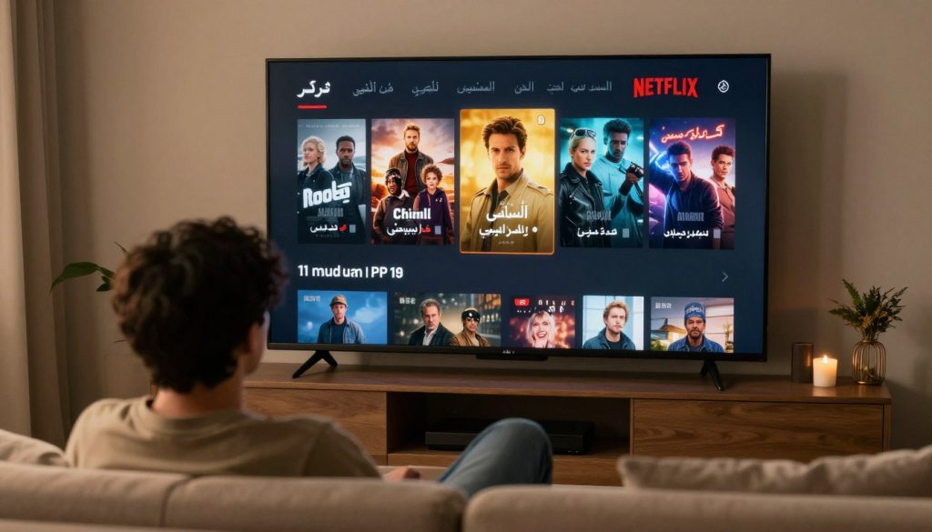 شخص يشاهد نتفلكس على التلفاز مع قائمة الأفلام الأكثر مشاهدة شخص يشاهد نتفلكس على التلفاز مع قائمة الأفلام الأكثر مشاهدة