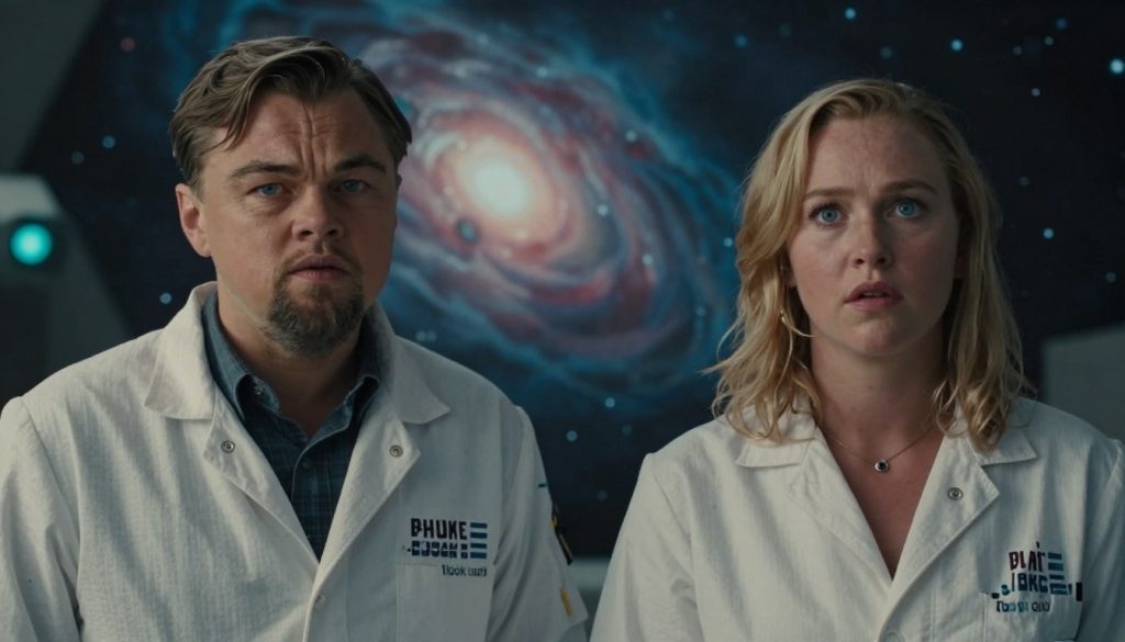 صورة من فيلم Don't Look Up مع ليوناردو دي كابريو وجينيفر لورانس صورة من فيلم Don't Look Up مع ليوناردو دي كابريو وجينيفر لورانس